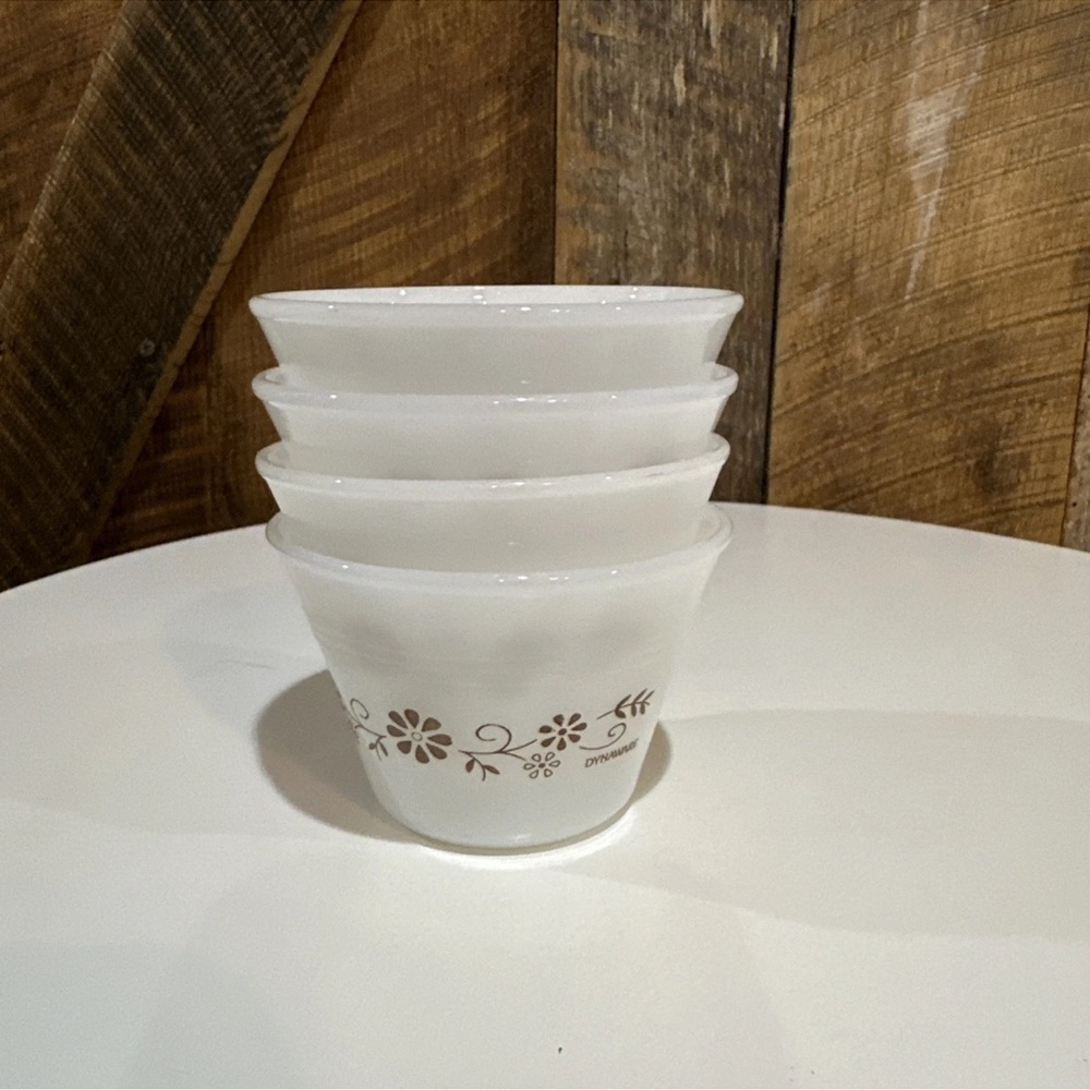 Vintage Dynaware Custard Cups Termocrisa  Brown Floral Design Set of Four (4) - Picture 9 of 9